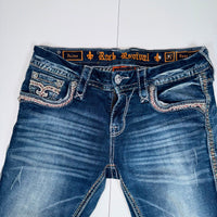 Rock Revival Jelina Embroidered Crop Jeans Blue Distressed Size 27