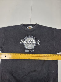 Hard Rock Cafe New York Sweatshirt Faded Black Embroidered Logo Size L
