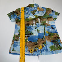 Made in Hawaii Scenic Waterfall Sailboat Print Shirt Blue Green Size S/M
