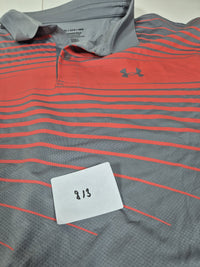 Under Armour Performance Golf Polo Shirt Grey Coral Stripe Mens 4XL Loose Fit