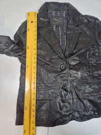 Old Navy Genuine Leather Blazer Black Floral Lining Notch Lapel Size M