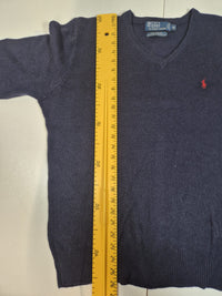 Polo Ralph Lauren Lambswool V Neck Jumper Sweater Navy Red Pony Mens Size M