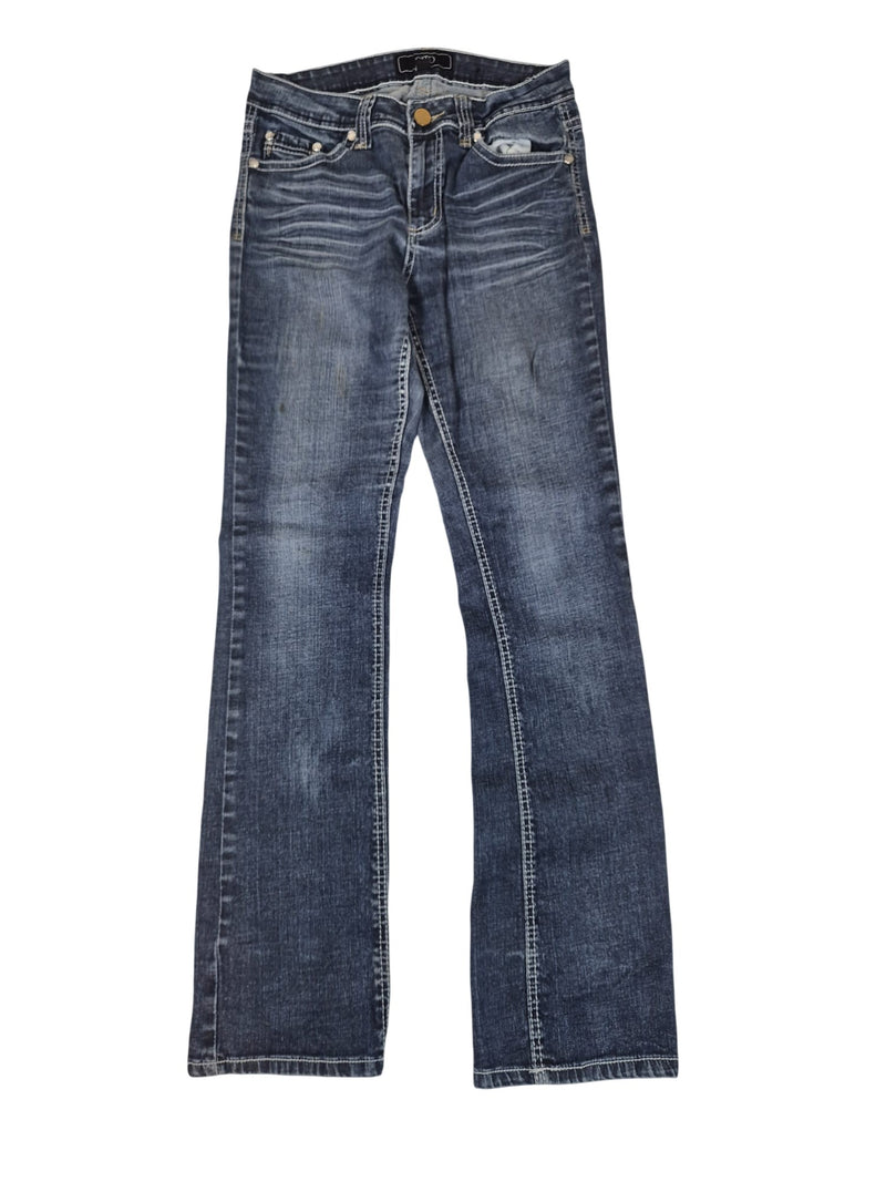 Cato Bootcut Jeans Embroidered Rhinestone Pockets Blue Denim Y2K Size UK 8-10