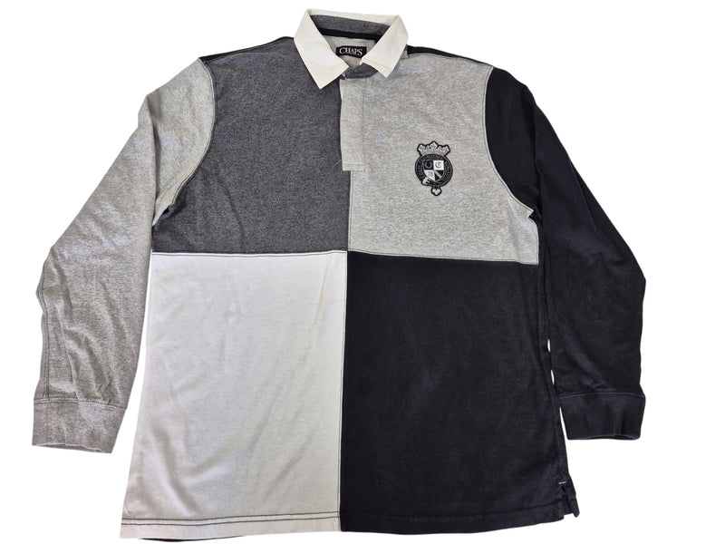 Chaps Rugby Polo Shirt Colourblock Grey Black White Crest Size XL