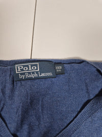 Polo Ralph Lauren V Neck Jumper Sweater Fine Knit Blue Yellow Pony 3XL