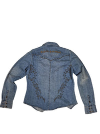 Harley-Davidson Embroidered Denim Snap Shirt Light Wash Western Size L