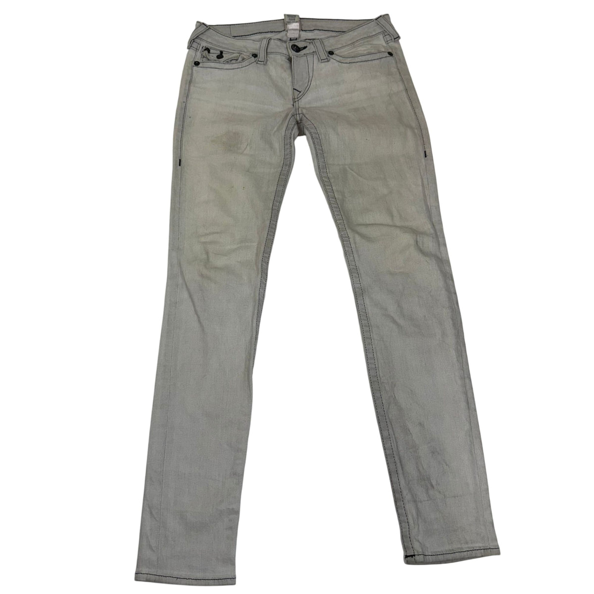 True Religion Skinny Jeans Stone Grey Contrast Stitch Denim Size 32