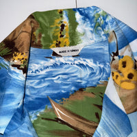 Made in Hawaii Scenic Waterfall Sailboat Print Shirt Blue Green Size S/M