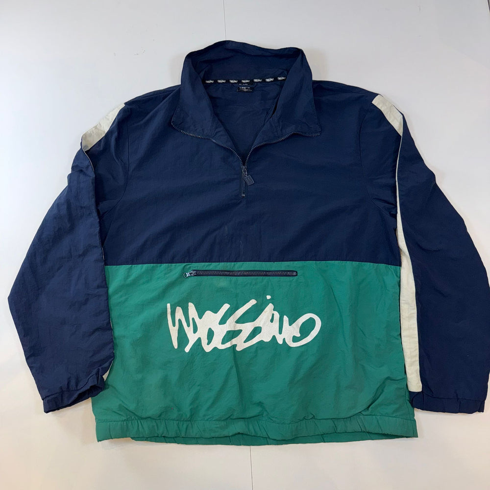 Vintage Mossimo Windbreaker Jacket XL Blue Green Pullover 1/4 Zip Spell Out Logo Y2K