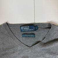 Polo Ralph Lauren V-Neck Jumper Grey Pima Cotton Mens Size L
