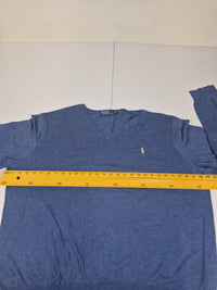 Polo Ralph Lauren V Neck Jumper Sweater Fine Knit Blue Yellow Pony 3XL