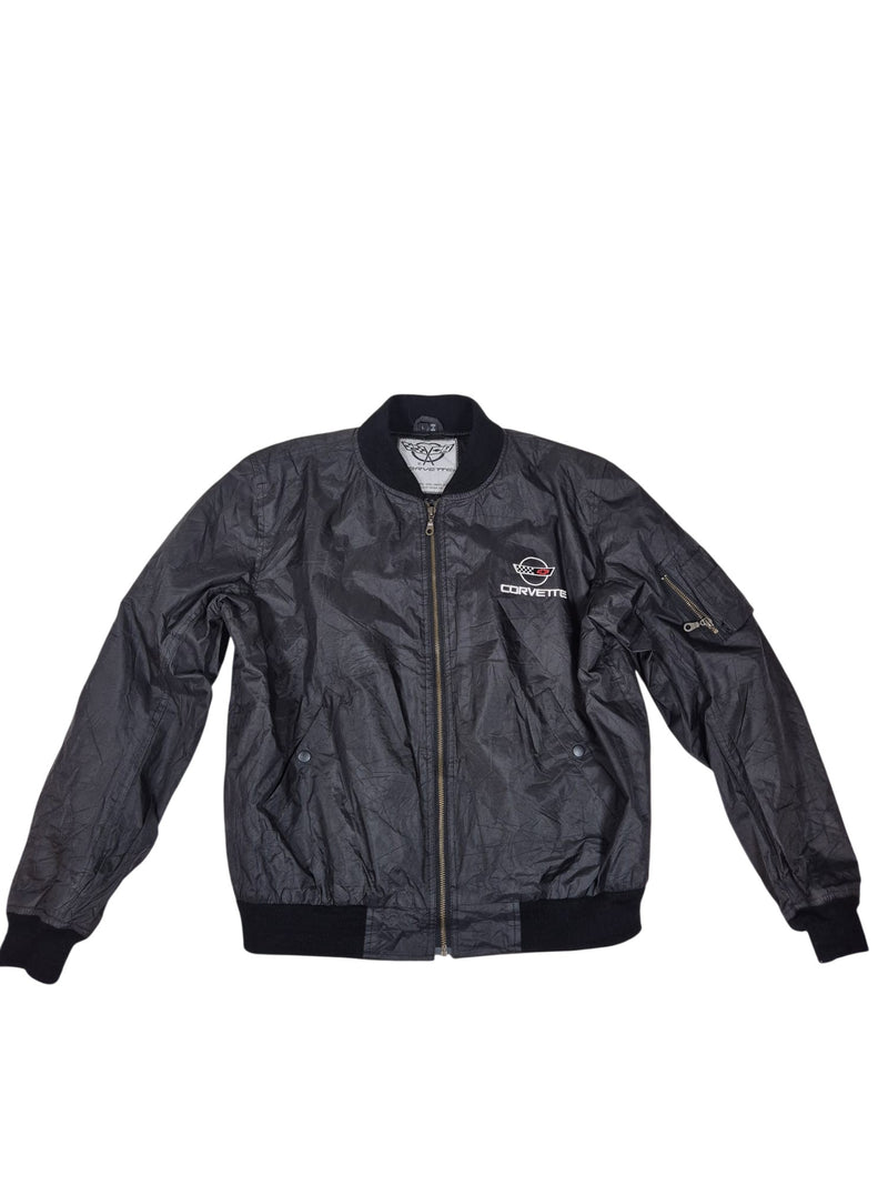 Corvette Embroidered Bomber Jacket Black Nylon Racing Logo Size L
