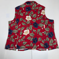 Havana Jack's Cafe Red Floral Hawaiian Vest Coconut Buttons Rayon Size 2X