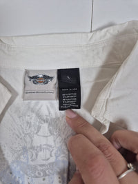 Harley-Davidson Womens Sleeveless Zip Shirt Rhinestone American Flag White Size L