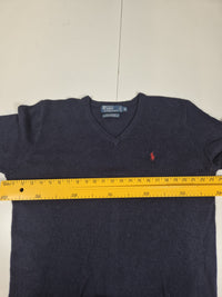Polo Ralph Lauren Lambswool V Neck Jumper Sweater Navy Red Pony Mens Size M