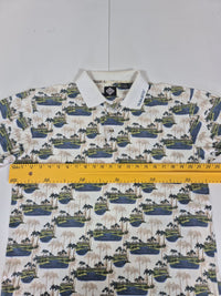 Tabasco Sportswear Polo Shirt Palm Tree Golf Print Cream Cotton Size M