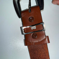 Western Rhinestone Buckle Genuine Leather Belt Brown Size 36