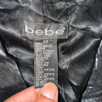 Bebe Genuine Leather Trench Coat Black Fitted Longline Size XS