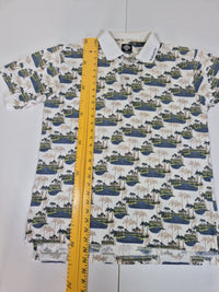 Tabasco Sportswear Polo Shirt Palm Tree Golf Print Cream Cotton Size M