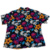 Notations Vintage 90s Floral Short Sleeve Blouse Black Multicolour Womens UK 16(L/XL)