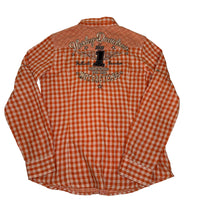 Harley Davidson Womens Gingham Snap Shirt Orange White BNWT Size L