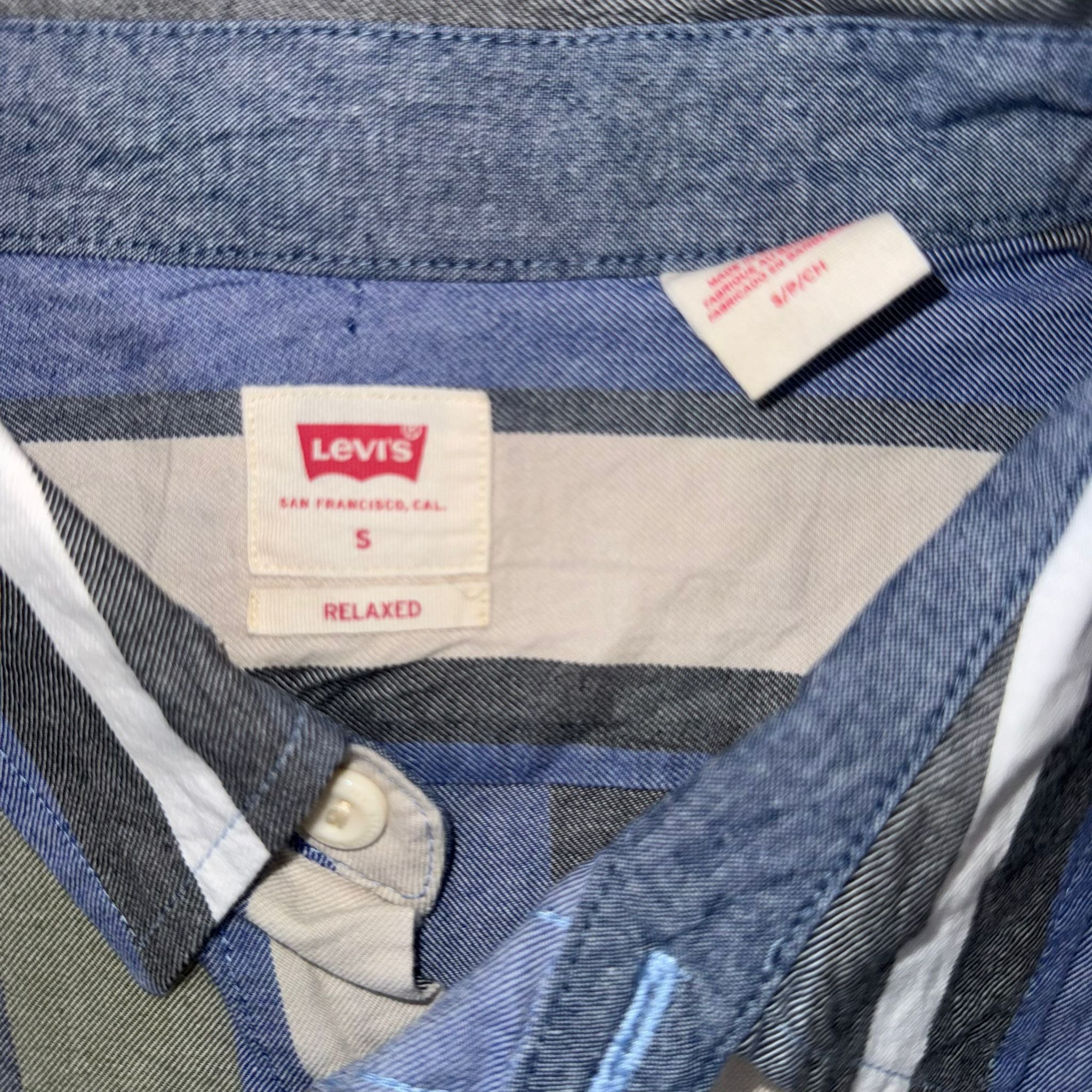 Levi’s Relaxed Fit Striped Button-Up Shirt Men’s Small Blue Green Long Sleeve Casual