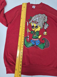 Jerzees Tweety Bird Christmas Elf Sweatshirt Red Warner Bros Size XL