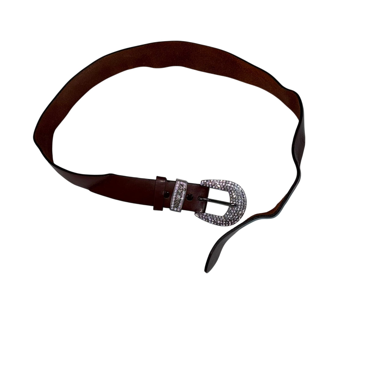 Western Rhinestone Buckle Genuine Leather Belt Brown Size 36
