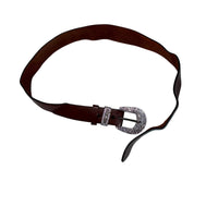 Western Rhinestone Buckle Genuine Leather Belt Brown Size 36