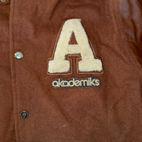 Akademiks Brown Wool & Leather Varsity Jacket Men's Large L Vintage Y2K Bomber College Jacket