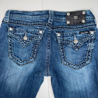 Miss Me Embellished Bootcut Jeans Blue Crystal Pockets Distressed 29