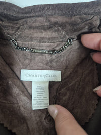Charter Club Quilted Suede Leather Jacket Brown Snap Front Womens Size L