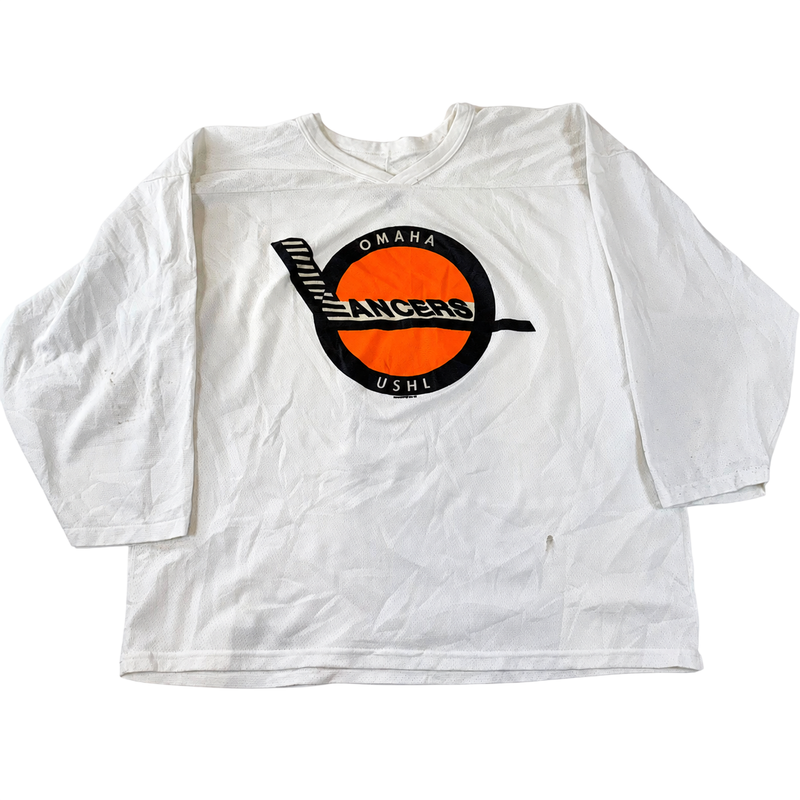 Vintage Omaha Lancers USHL Hockey Jersey CCM White Mesh Men’s Large Made in Canada