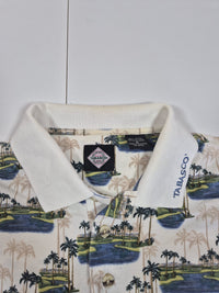 Tabasco Sportswear Polo Shirt Palm Tree Golf Print Cream Cotton Size M