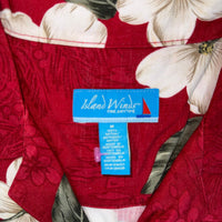 Island Winds Red Floral Hawaiian Shirt Coconut Buttons Rayon Size M