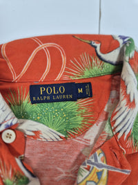 Polo Ralph Lauren Pique Polo Shirt Crane Floral Print Orange Size M