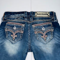 Rock Revival Jelina Embroidered Crop Jeans Blue Distressed Size 27
