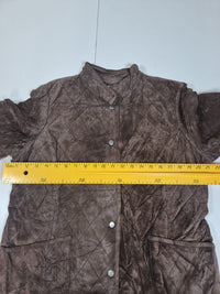Charter Club Quilted Suede Leather Jacket Brown Snap Front Womens Size L