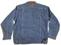 Marlboro Country Store Vintage 90s Denim Jacket Leather Collar Flannel Lined L