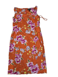 Lauren Ralph Lauren Floral Sheath Dress Orange Pink Midi Sleeveless US 8 UK 12