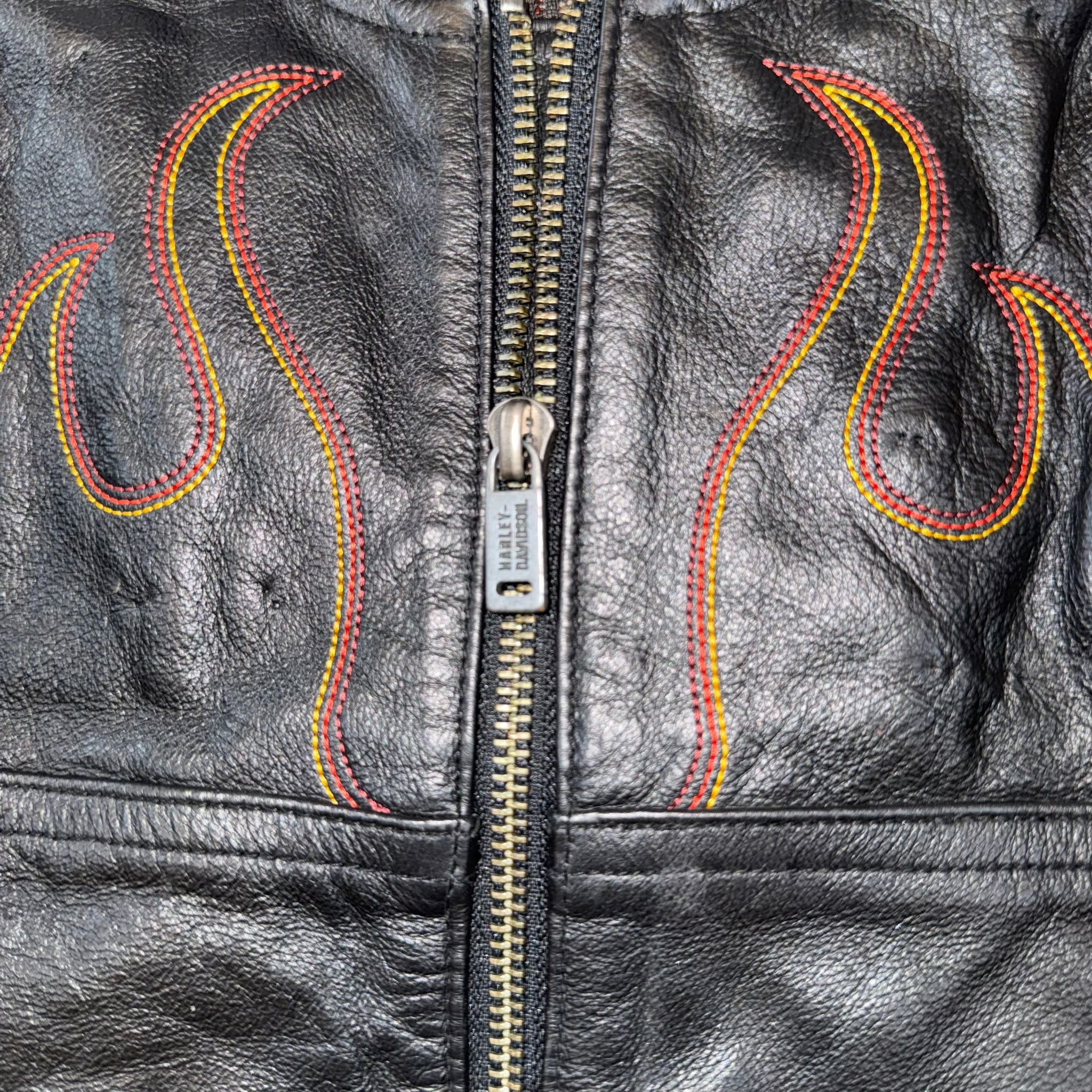 Harley-Davidson Genuine Leather Flame Vest Black Women's Medium M Biker Motorcycle Y2K