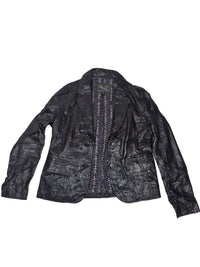 Old Navy Genuine Leather Blazer Black Floral Lining Notch Lapel Size M