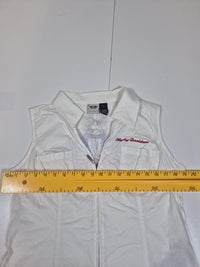 Harley-Davidson Womens Sleeveless Zip Shirt Rhinestone American Flag White Size L