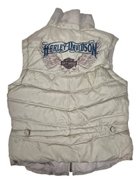 Harley-Davidson Womens Puffer Vest Gilet Cream Embroidered Wings Logo Size M