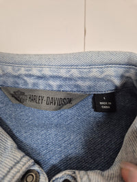 Harley-Davidson Womens Denim Shirt Snap Eagle Back Print Light Wash Blue Size L