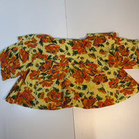 Jimmy Collection Floral Blouse Cropped Flared Orange Gingham Print Size M