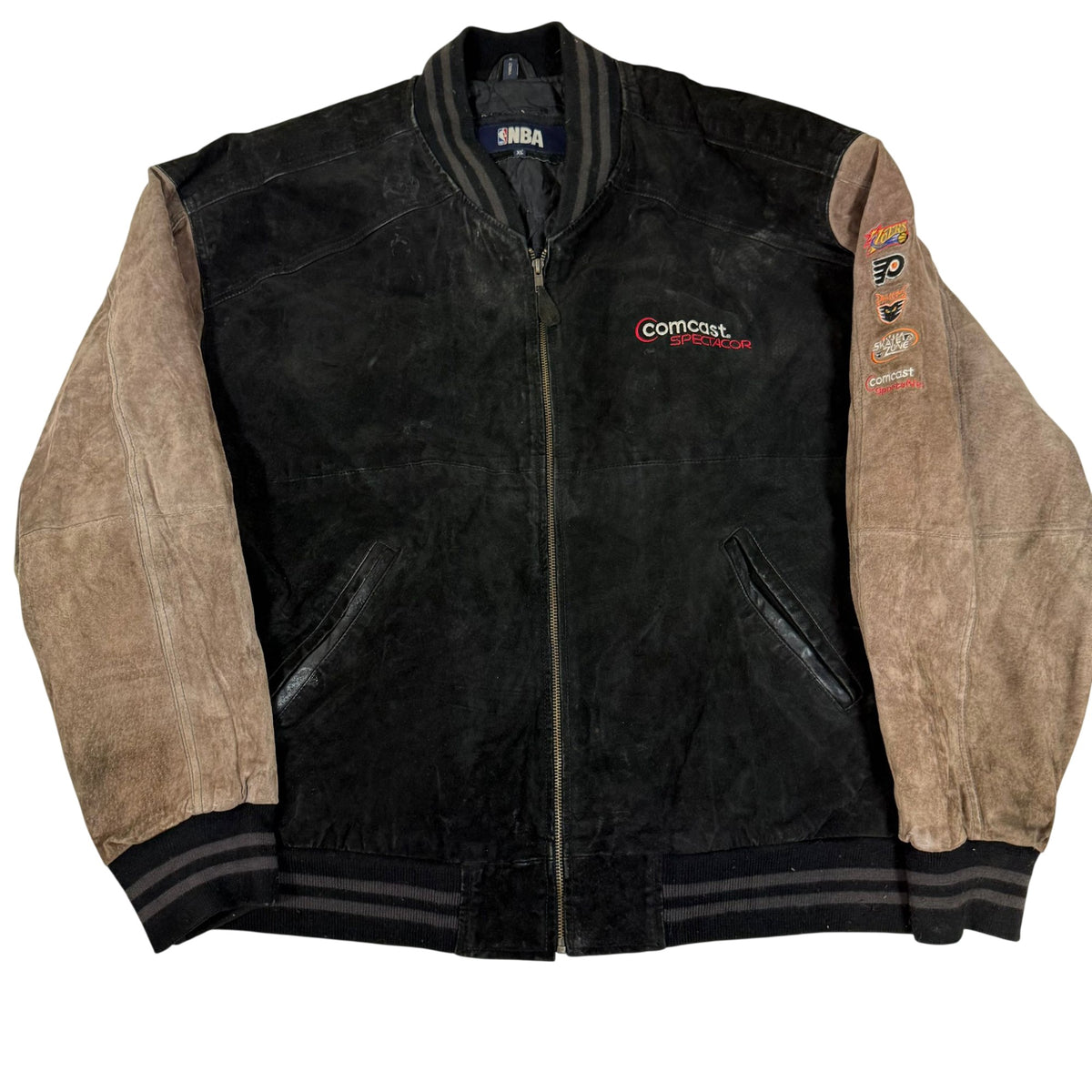 NBA Genuine Leather Varsity Jacket Comcast Spectacor Philly Patches Size XL