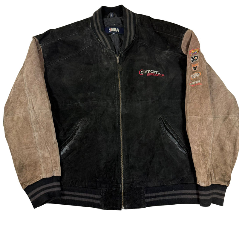 NBA Genuine Leather Varsity Jacket Comcast Spectacor Philly Patches Size XL