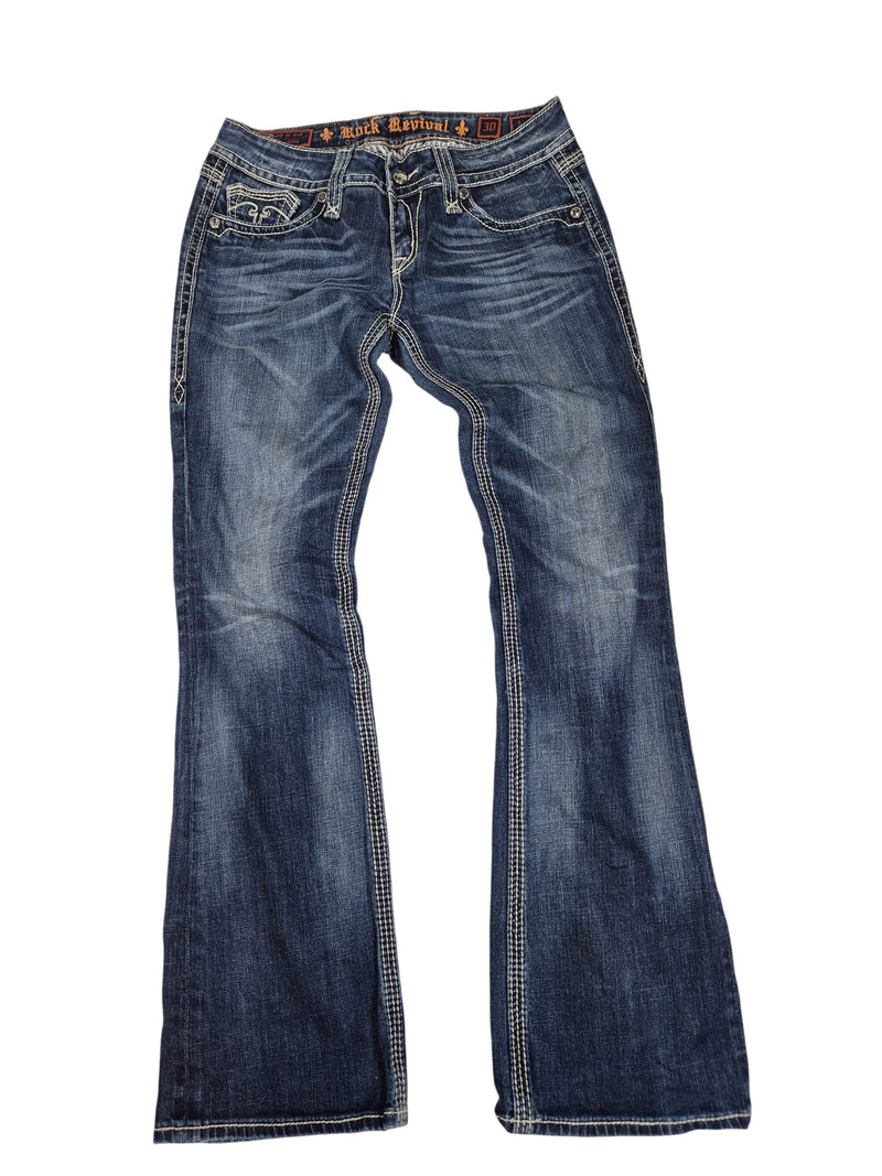 Rock Revival Alanis Boot Jeans Womens W30 L30 Bootcut Sequin Blue Denim Y2K