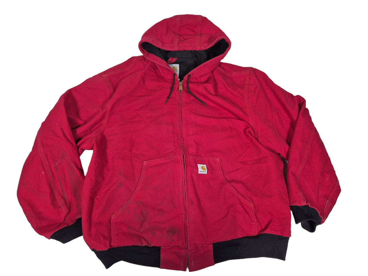 Carhartt J131 Active Jacket Red Duck Canvas Hooded Lined Mens 2XL Vintage 2000s